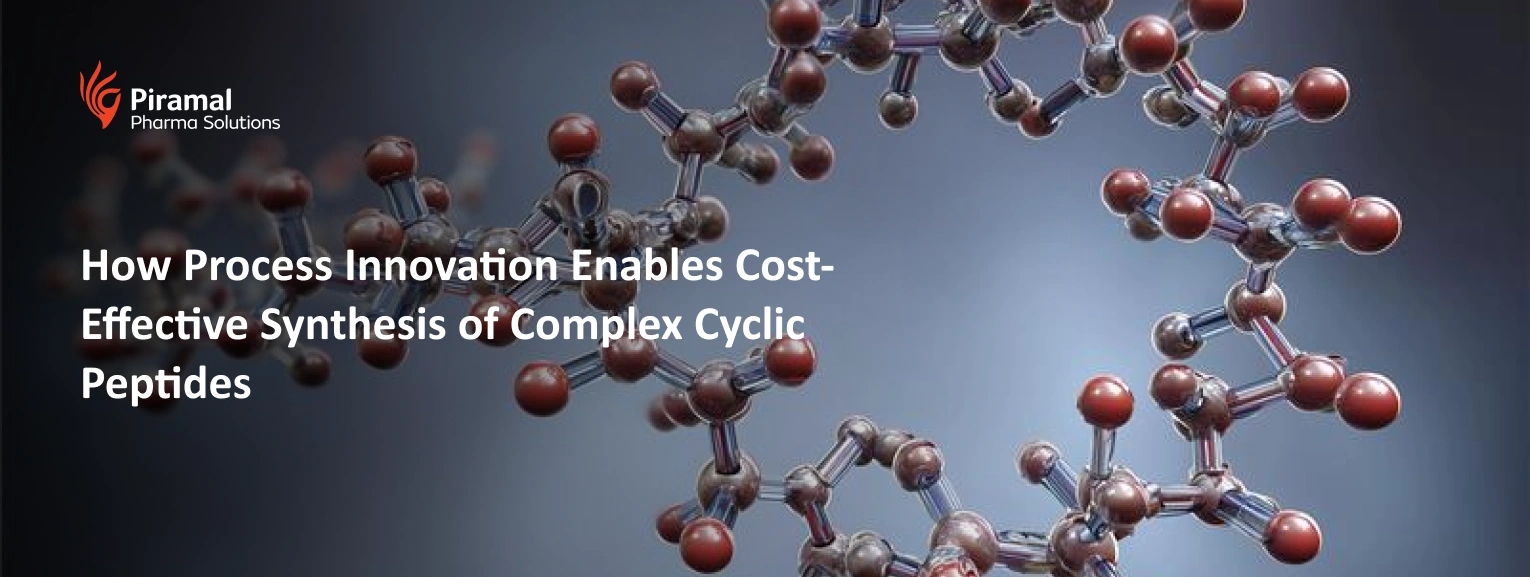 Molecular structure illustration representing innovative cyclic peptide synthesis for pharmaceutical manufacturing