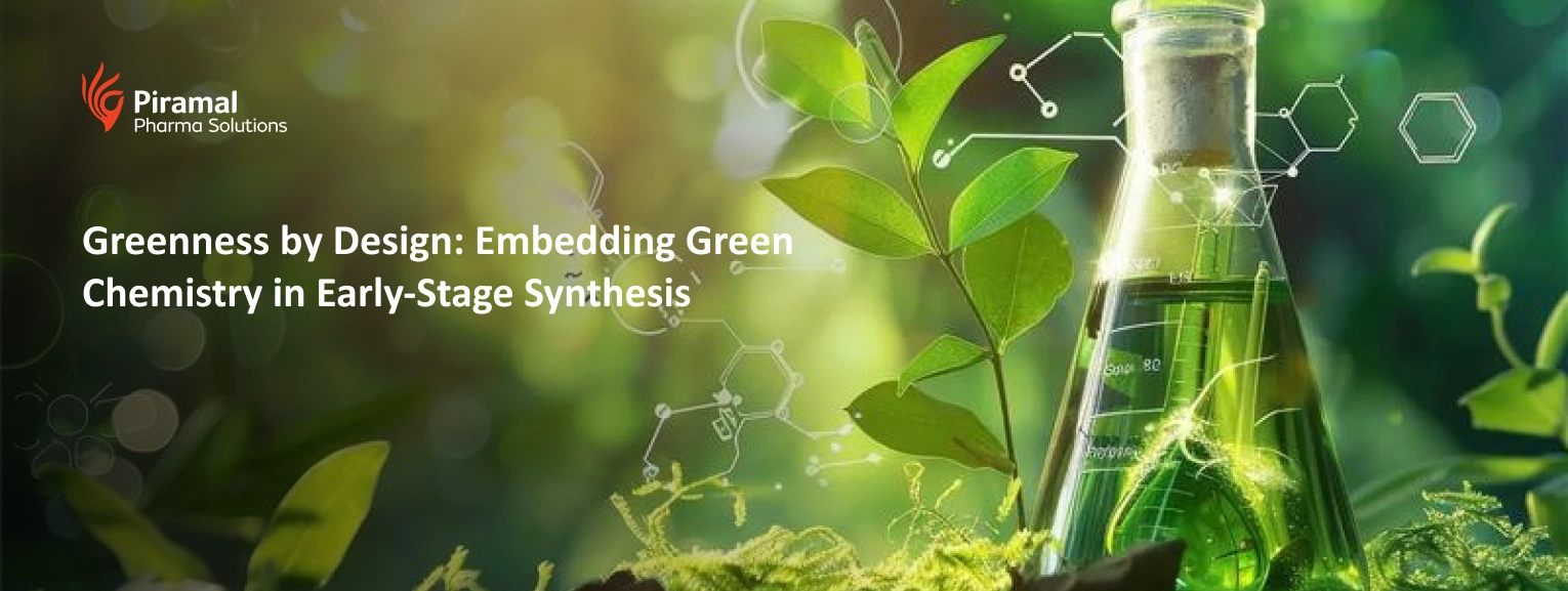 Greenness by Design concept showing laboratory flask with green chemistry