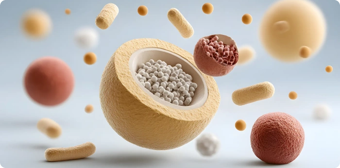 cross-sectioned molecular sieve bead filled with smaller white adsorbent spheres