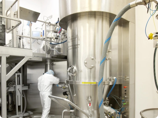 Pharmaceutical manufacturing equipment used in a sterile production facility