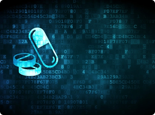 Digital pill concept representing data-driven and connected pharmaceutical technology