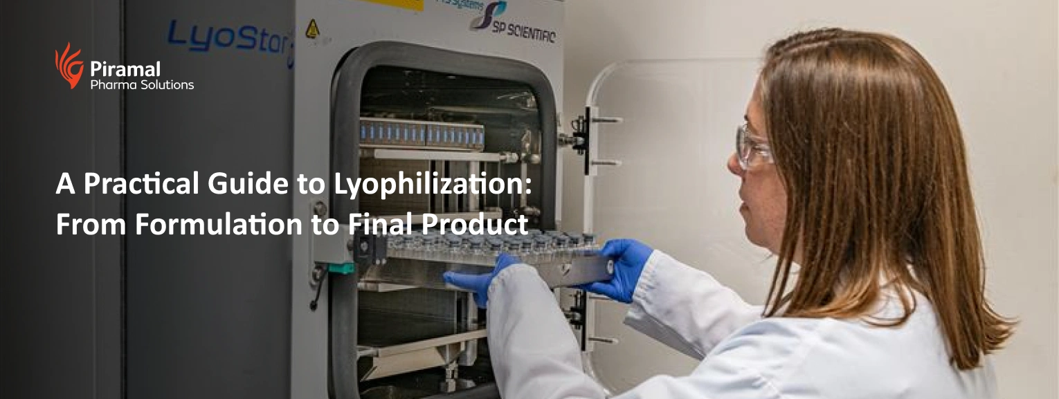 Scientist performing pharmaceutical lyophilization to improve drug stability and shelf life