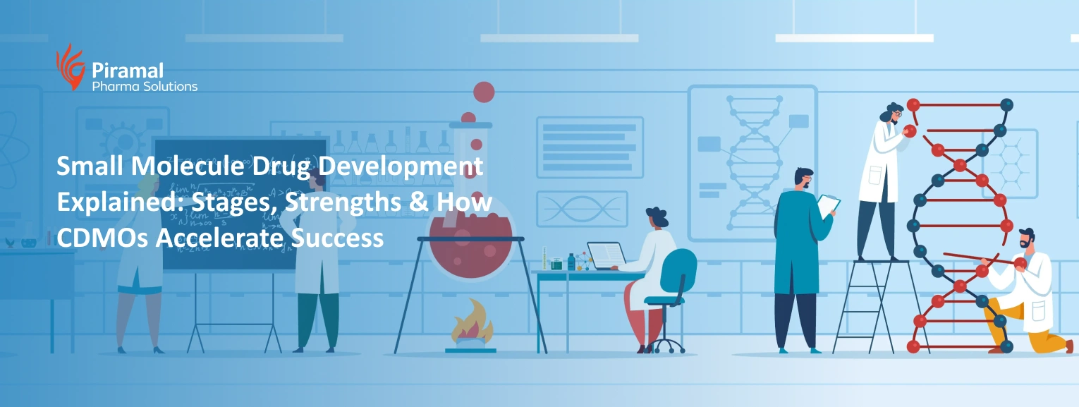 Showing small molecule drug development stages and CDMO acceleration