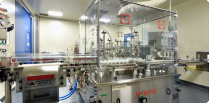 Automated GMP-compliant filling line used in oral liquid pharmaceutical manufacturing