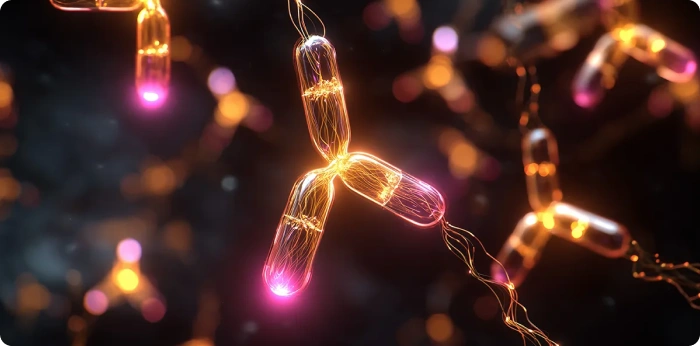 3D visualization of high potency API molecules glowing in a laboratory setting representing pharmaceutical research and advanced drug development