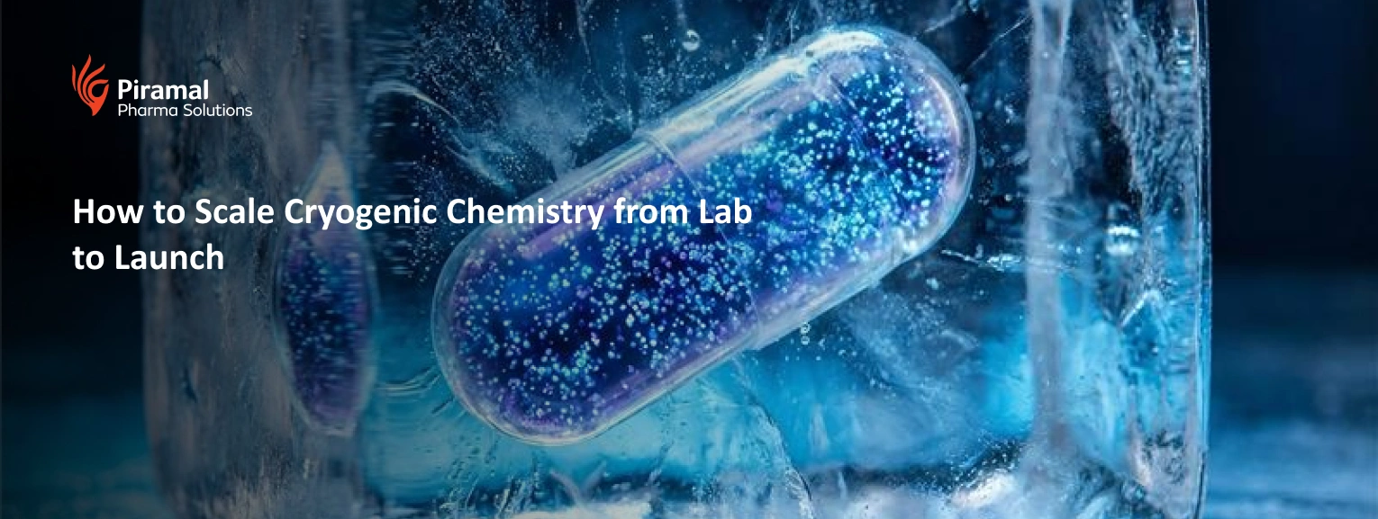 Cryogenic chemistry capsule frozen in ice representing low temperature pharmaceutical process and scale-up