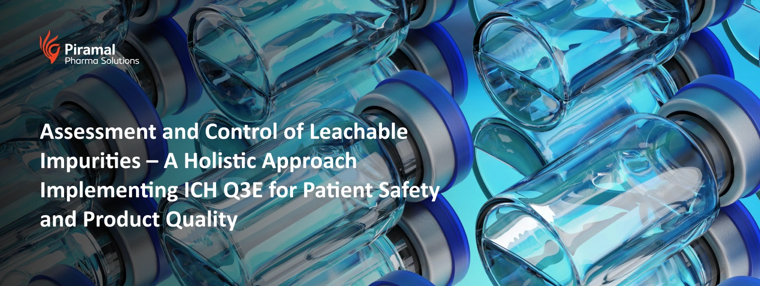 Glass pharmaceutical vials representing leachable impurity assessment and ICH Q3E compliance for drug safety and quality