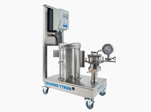 Industrial wet milling machine with pressure gauge used for pharmaceutical API particle size reduction and solubility enhancement